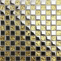 Мозаїка Grand Kerama  шахматка платина - золото рельєф (23х23х6), 945