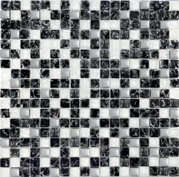 Мозаїка Grand Kerama  мікс чорний колотий - білий  колотий - платина (15x15x6),503