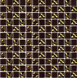 Мозаїка Grand Kerama  шахматка шоколад-завиток-золото (23х23х6), 808