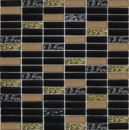Мозаїка Grand Kerama  мікс чорний-чорний рифлений-бежевий (48x15x6),1084