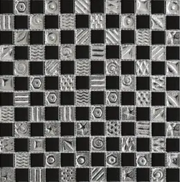 Мозаїка Grand Kerama  шахматка чорна-платина з малюнком (23х23х6), 2169
